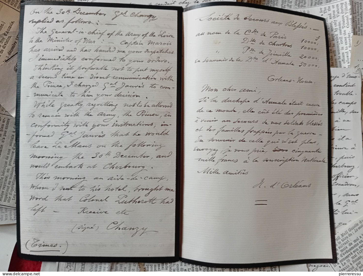 PHOTO APPERT A PARIS PROCES MARECHAL BAZAINE MANUSCRITS DUC D AUMALE ? DIVERSES COUPURES DE JOURNAUX TRIANON 1873