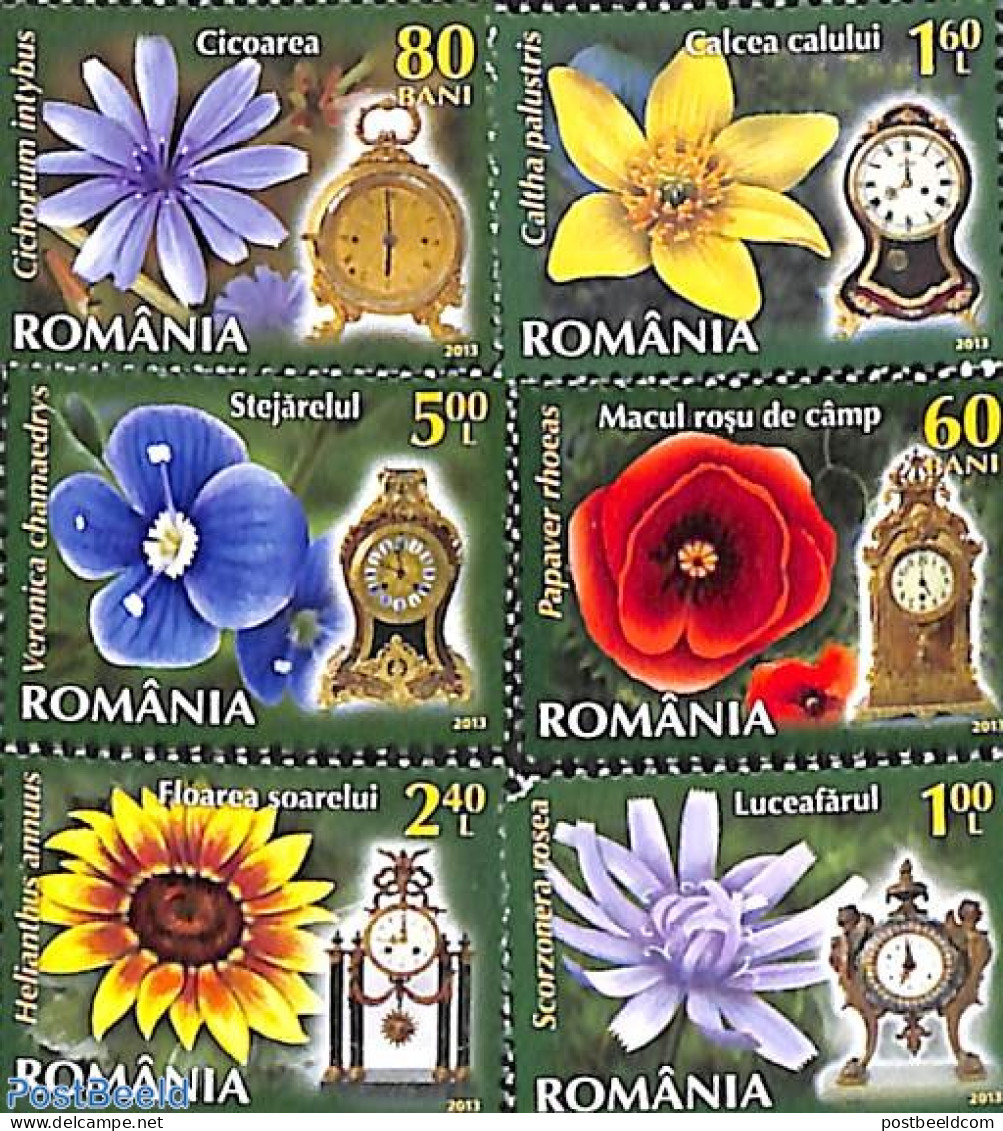 Romania 2013 Flowers & Clocks 6v, Mint NH - Neufs