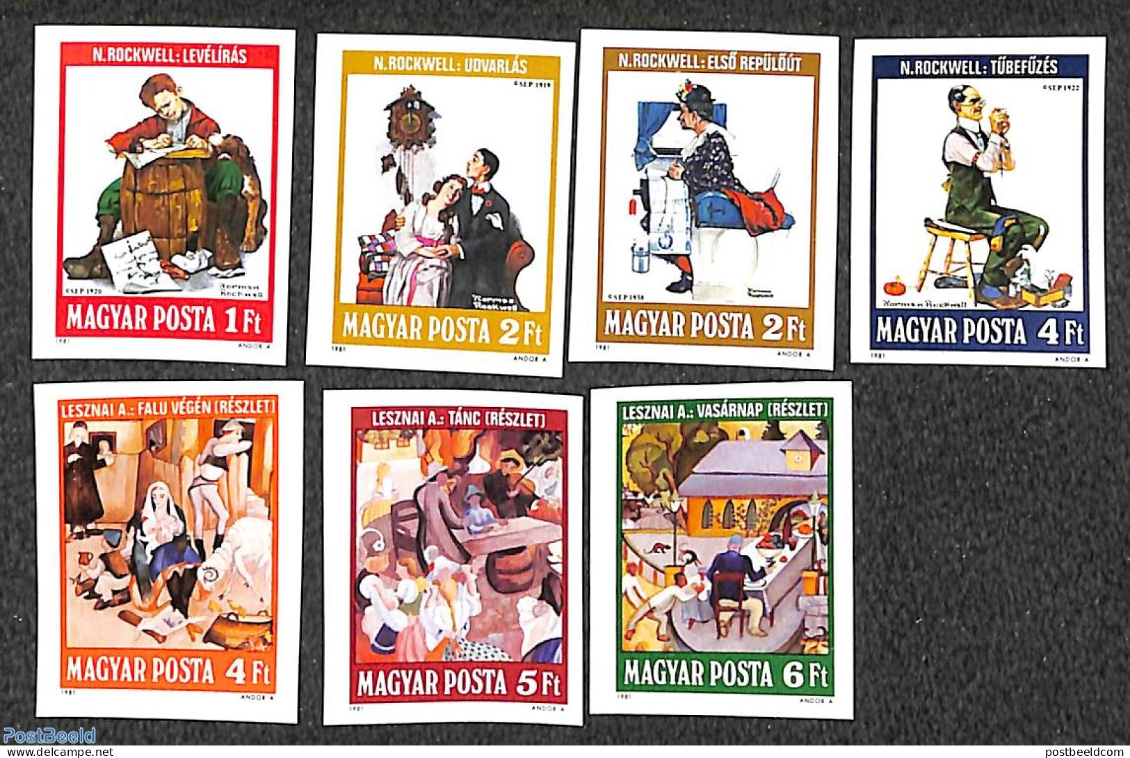 Hungary 1981 Norman Rockwell Paintings 7v Imperforated, Mint NH, Art - Modern Art (1850-present) - Norman Rockwell - Unused Stamps