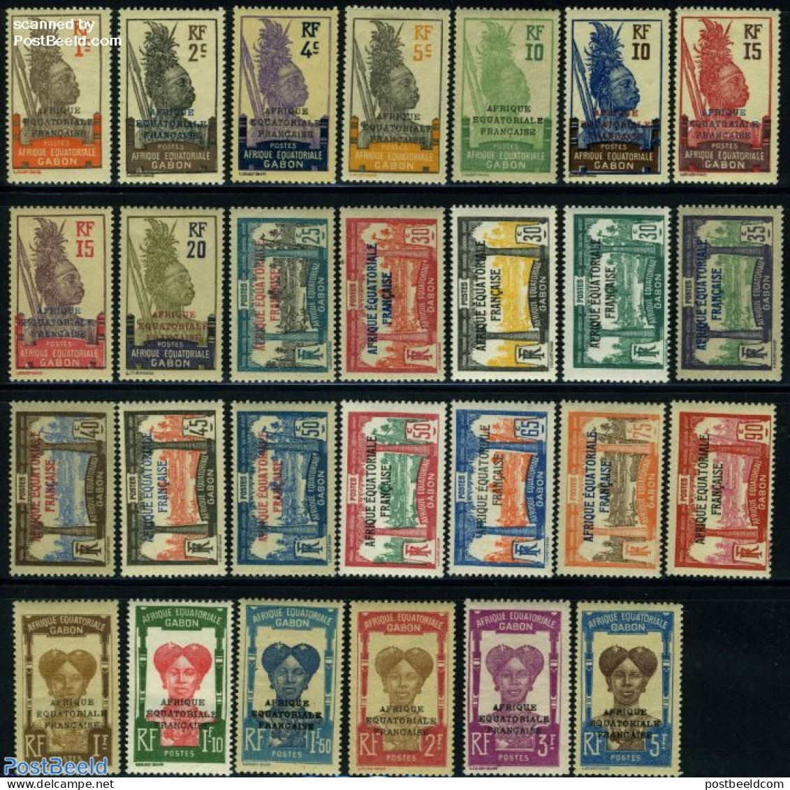 Gabon 1924 Definitives, Overprints 27v, Unused (hinged), History - Transport - Ships And Boats - Unused Stamps