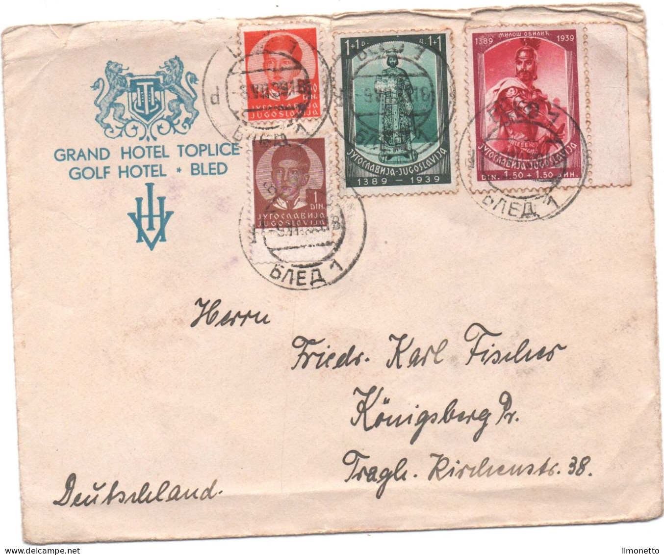 Yougoslavie - 1939 - Enveloppe Timbrée -( Sans Correspondance)  "bataille De Kosovo " 2 Timbres  + Complt D'affran. - Lettres & Documents