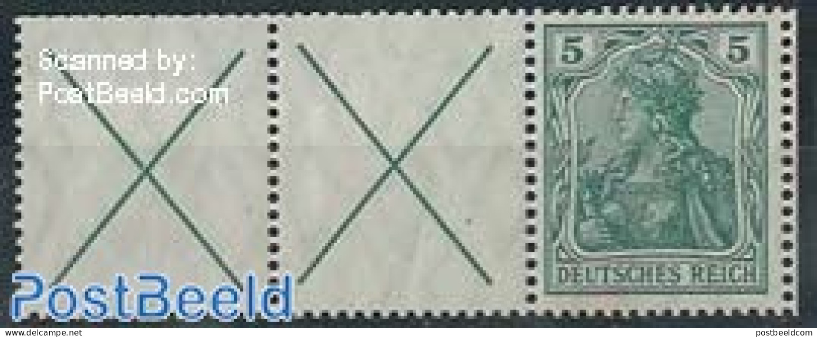 Germany, Empire 1910 Tab+tab+5Pf, Horizontal Strip, Unused (hinged) - Se-Tenant