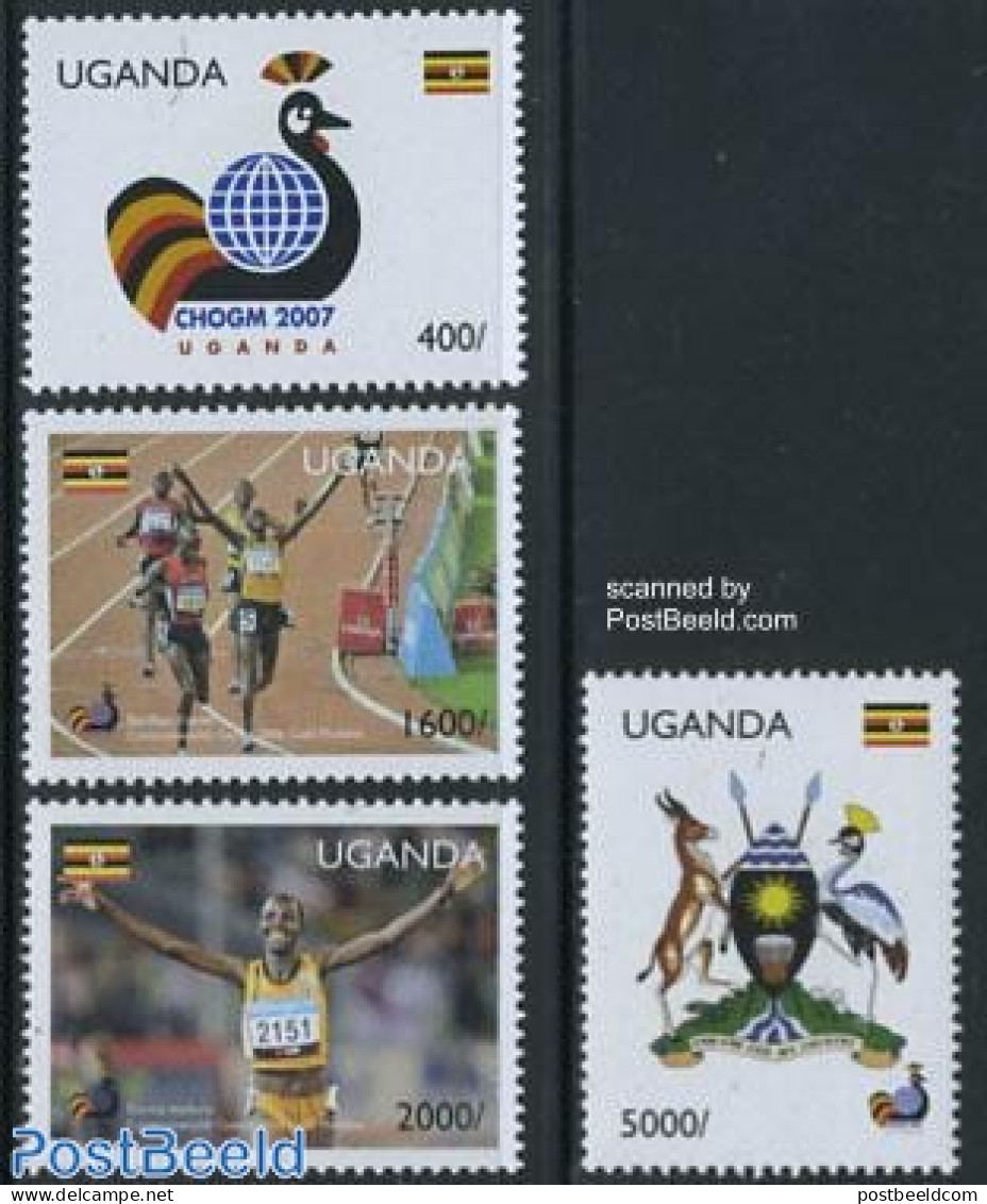 Uganda 2007 CHOGM Government Meeting 4v, Mint NH, History - Nature - Sport - Coat Of Arms - Birds - Athletics - Sport .. - Athletics