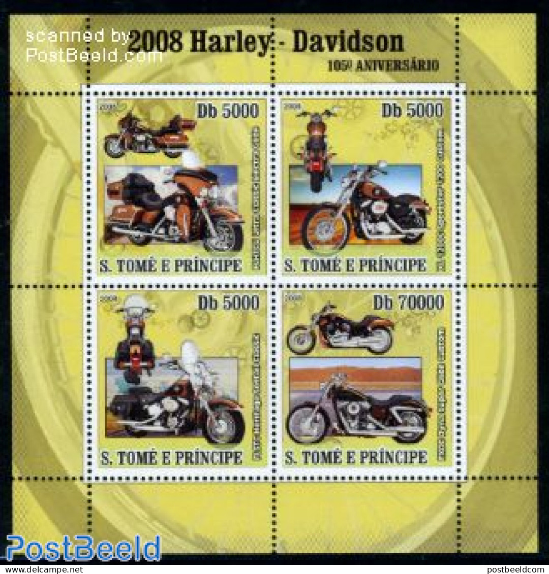 Sao Tome/Principe 2008 Harley Davidson 4v M/s, Mint NH, Transport - Motorcycles - Moto