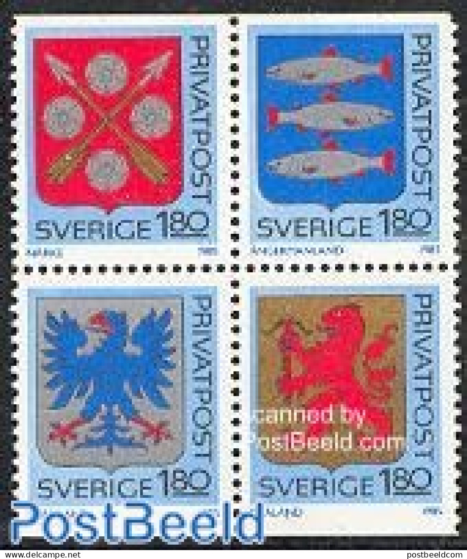 Sweden 1985 Provincial Coat Of Arms 4v [+], Mint NH, History - Nature - Coat Of Arms - Fish - Neufs