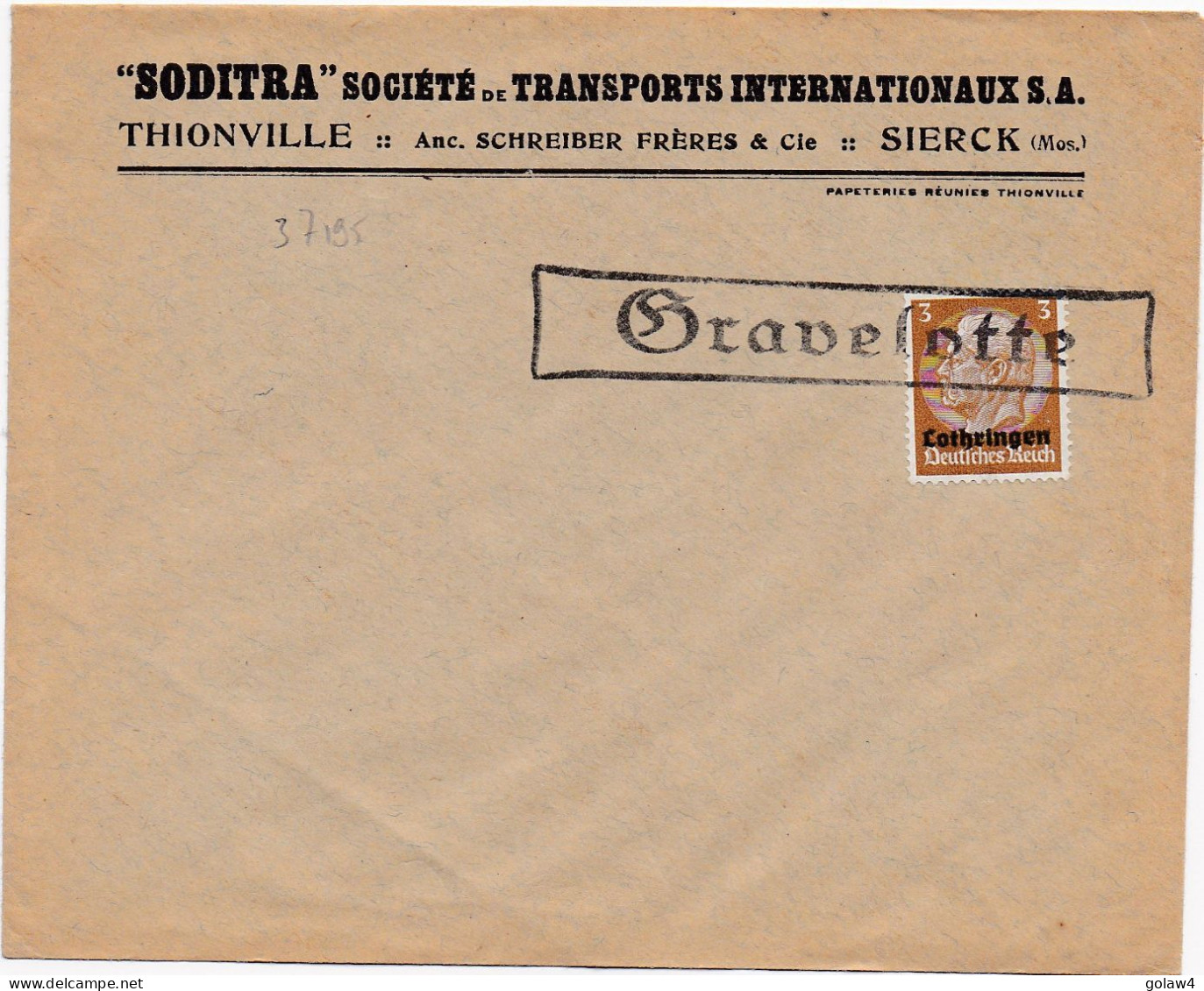 37195# HINDENBURG LOTHRINGEN LETTRE Obl GRAVELOTTE MOSELLE - Covers & Documents