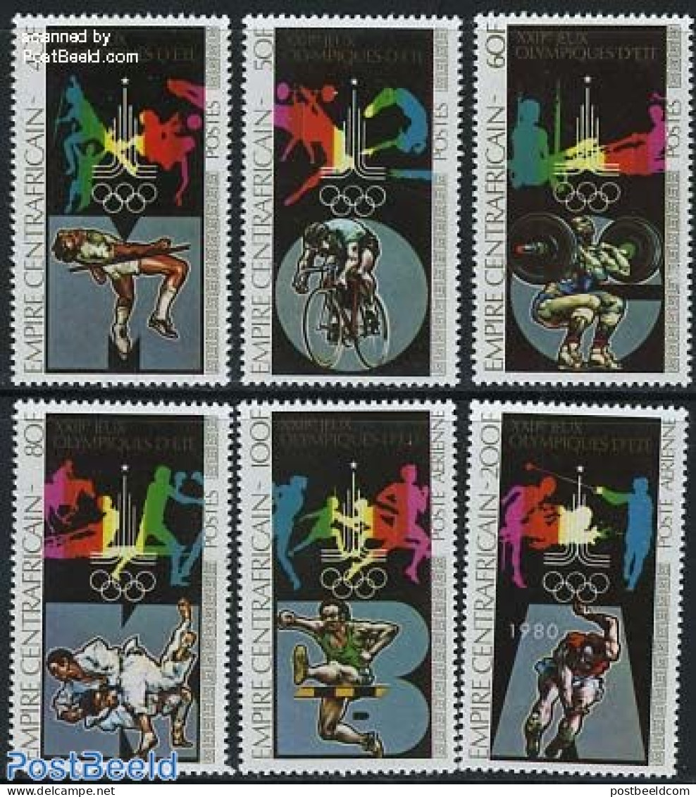 Central Africa 1979 Olympic Games Moscow 6v, Mint NH, Sport - Cycling - Judo - Olympic Games - Weightlifting - Cycling