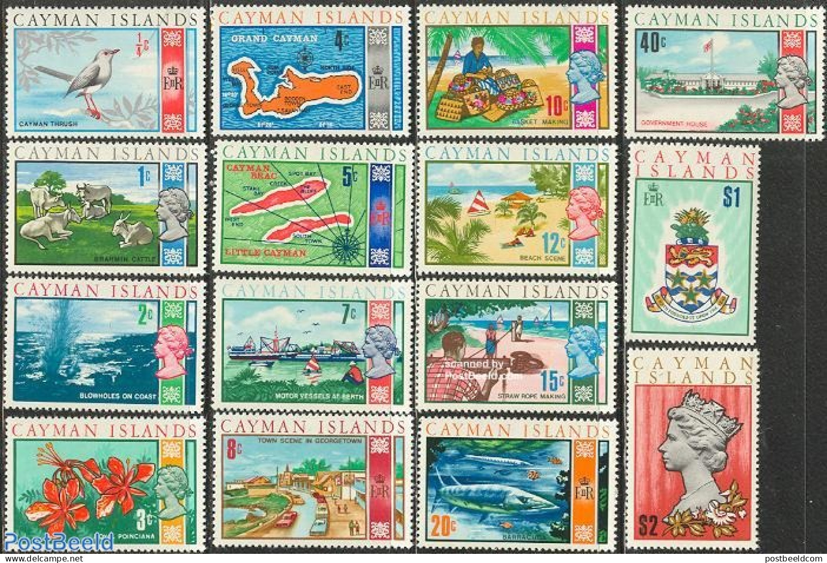 Cayman Islands 1970 Definitives 15v, Mint NH, History - Nature - Transport - Various - Coat Of Arms - Fish - Automobil.. - Fishes