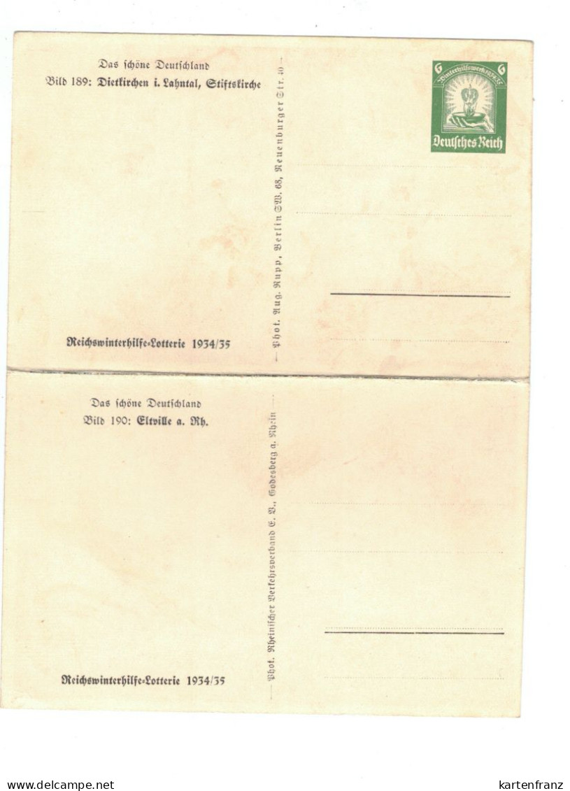 * DR BPK Ganzsache Bildpostkarte Postkarte Doppelkarte WHW Wst. P254 Bild 189 / 190 - Dietkirchen Kirche / Eltville ** - Other & Unclassified