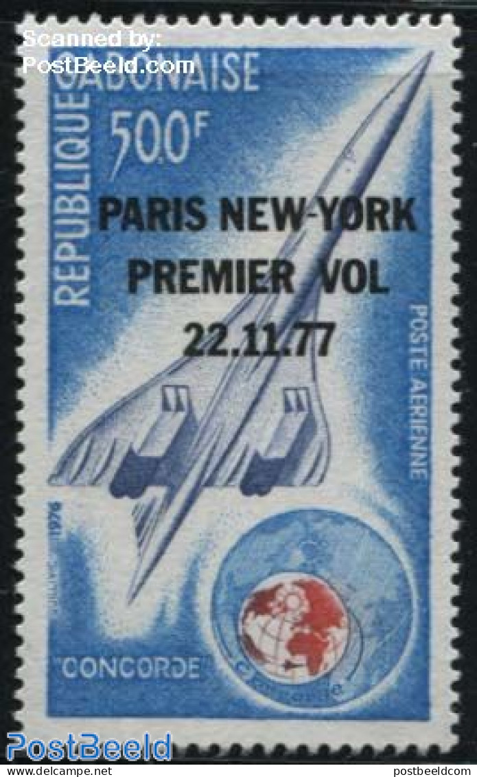 Gabon 1977 Paris-New York Flight 1v, Mint NH, Transport - Aircraft & Aviation - Ongebruikt