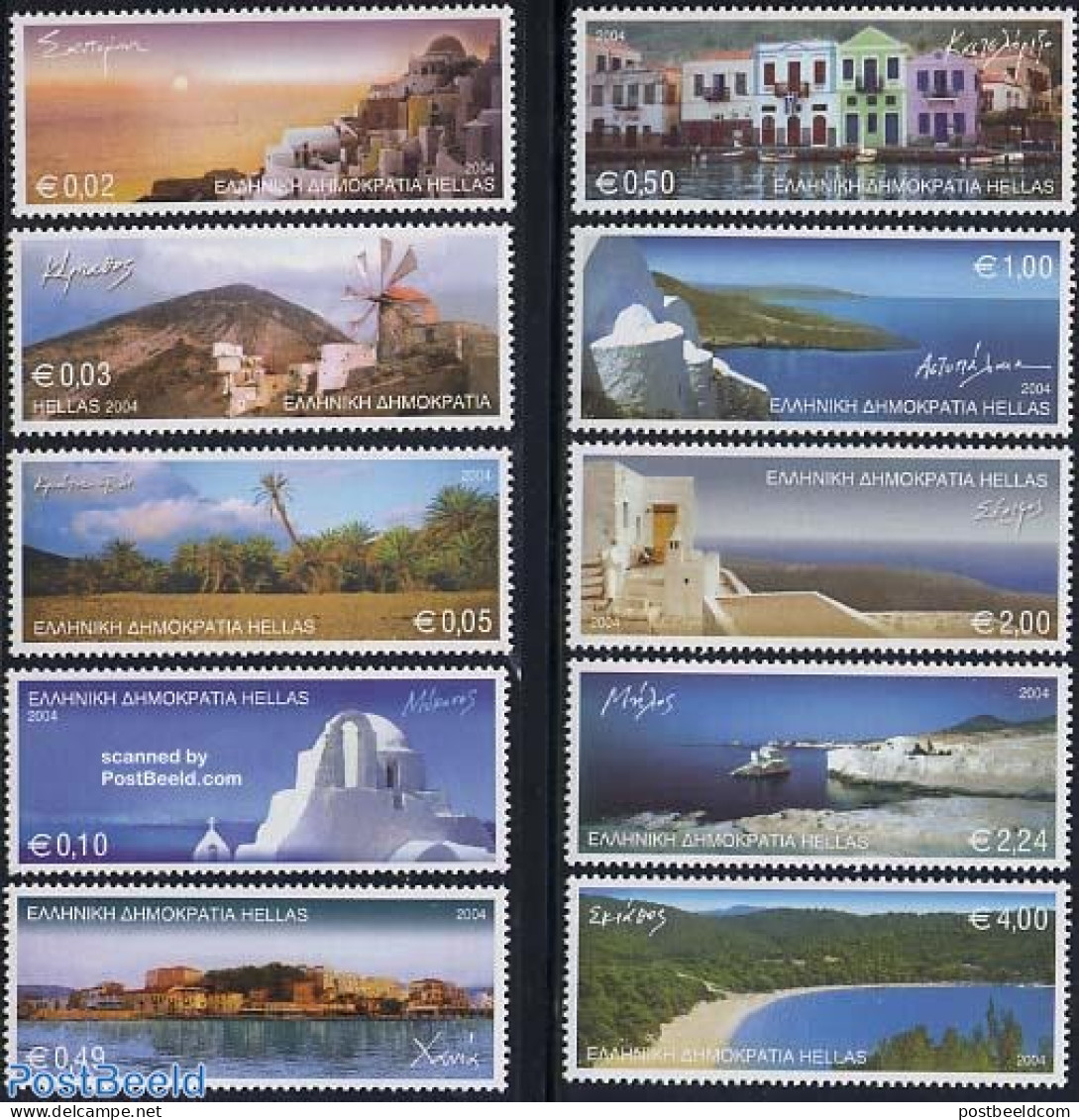 Greece 2004 Islands 10v, Mint NH, Nature - Transport - Various - Trees & Forests - Ships And Boats - Mills (Wind & Wat.. - Ungebraucht