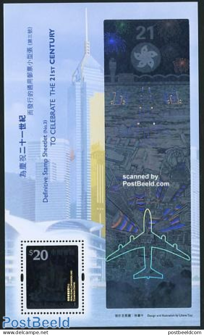 Hong Kong 2000 21st Century, Hologram S/s, Mint NH, Transport - Various - Aircraft & Aviation - Holograms - Unused Stamps
