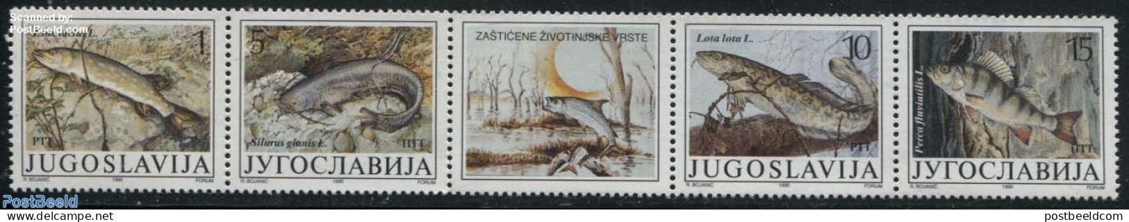 Yugoslavia 1990 Fish 4v+tab [::T::], Mint NH, Nature - Fish - Unused Stamps