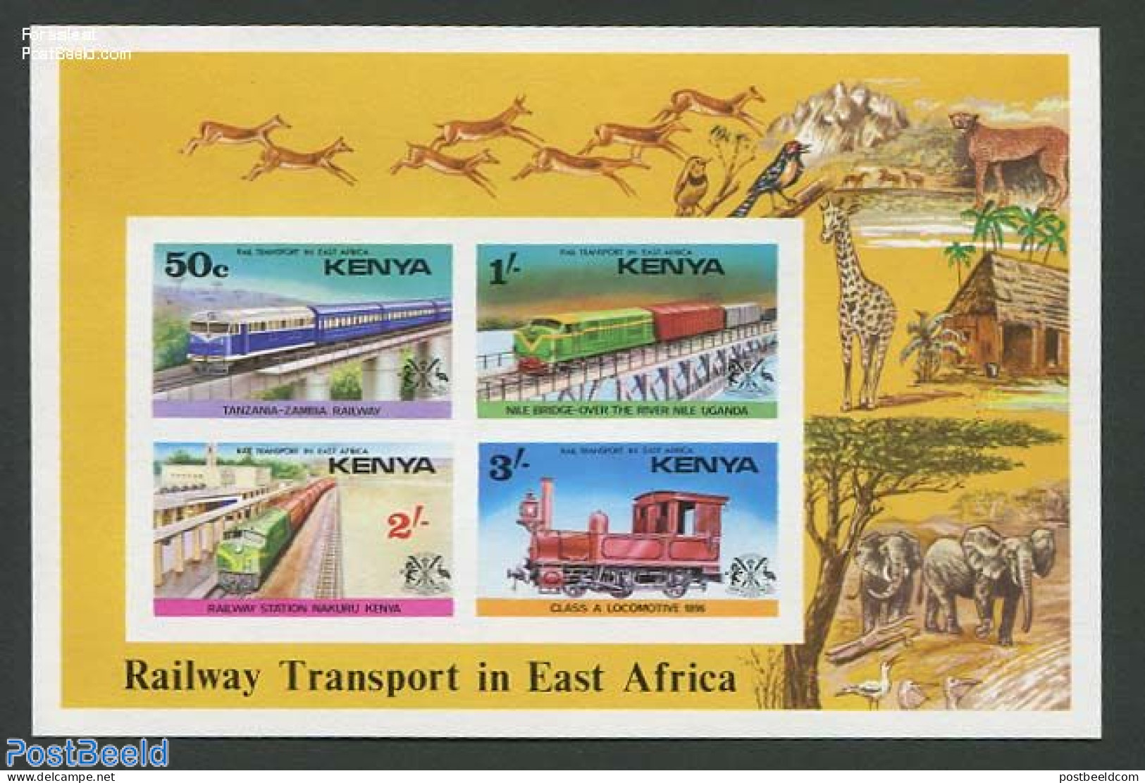 Kenia 1976 Railways S/s Imperforated, Mint NH, Transport - Railways - Art - Bridges And Tunnels - Eisenbahnen