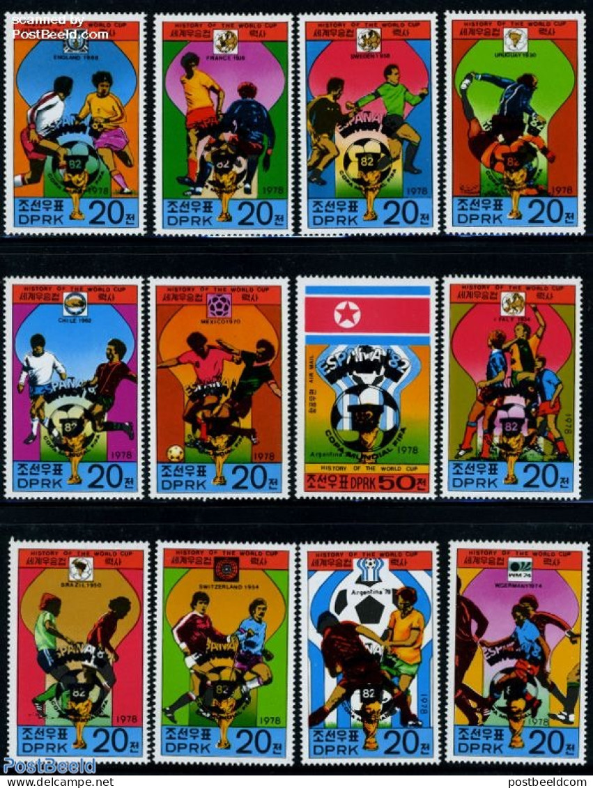 Korea, North 1981 World Cup Football Spain 12v, Overprints, Mint NH, Sport - Football - Corée Du Nord