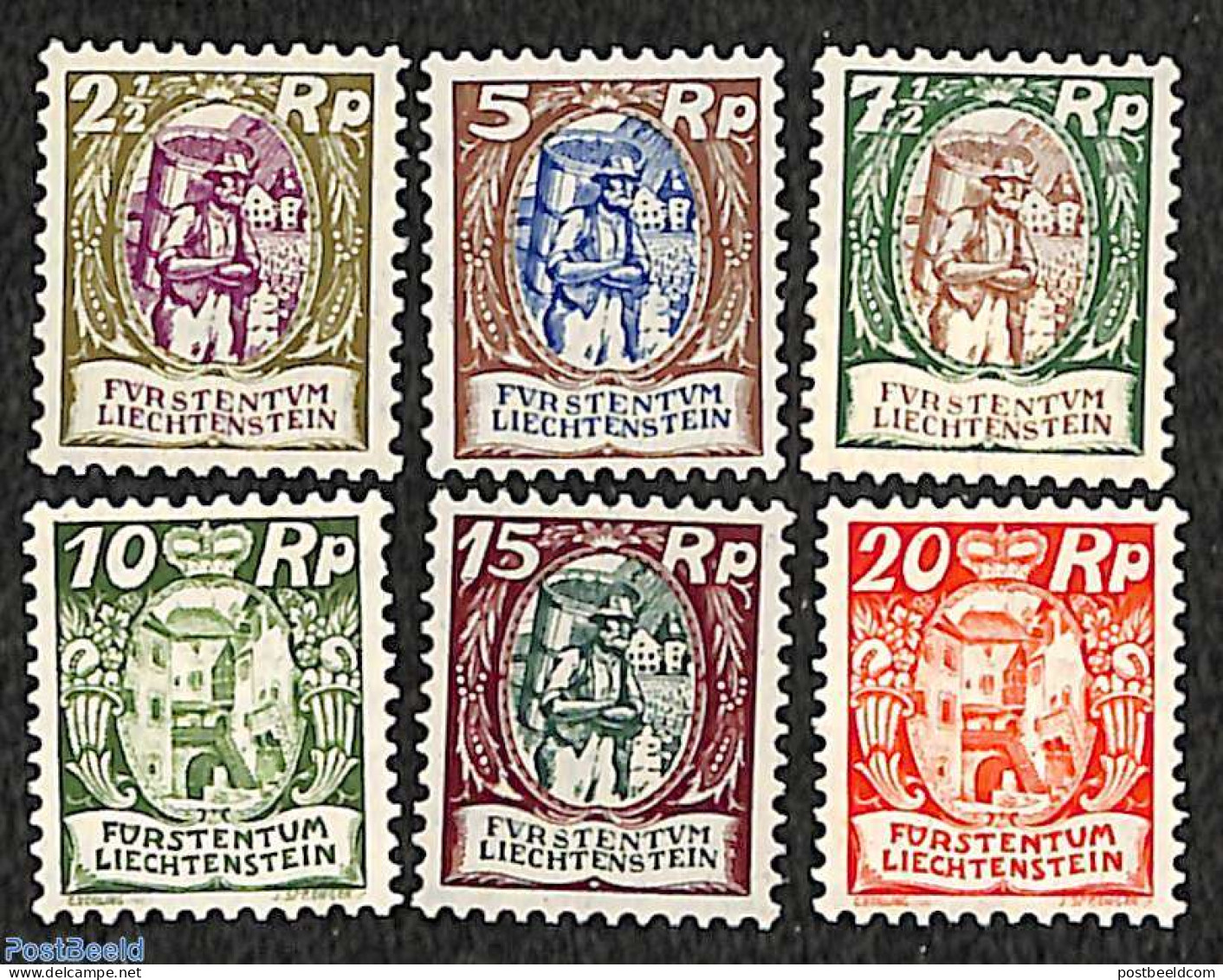 Liechtenstein 1925 Definitives 6v, Unused (hinged), Nature - Wine & Winery - Art - Ongebruikt