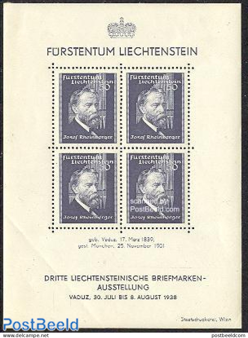 Liechtenstein 1938 J. Rheinberger S/s, Unused (hinged), Performance Art - Music - Unused Stamps
