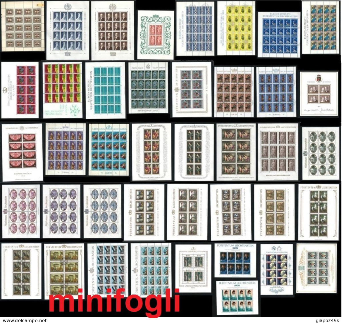 ● LIECHTENSTEIN 1960 / 76 ֍ COLLEZIONE Di 40 MINIFOGLI ● Tutte Serie Complete + Omaggio ● Sottofacciale ● - Unused Stamps