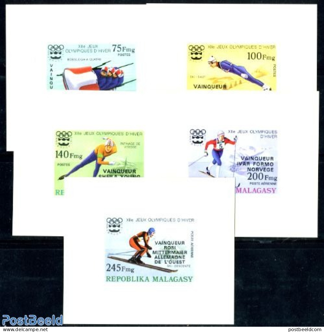 Madagascar 1976 Winter Olympic Winners, 5 S/s Imperforated, Mint NH, Sport - (Bob) Sleigh Sports - Olympic Winter Game.. - Wintersport (Sonstige)