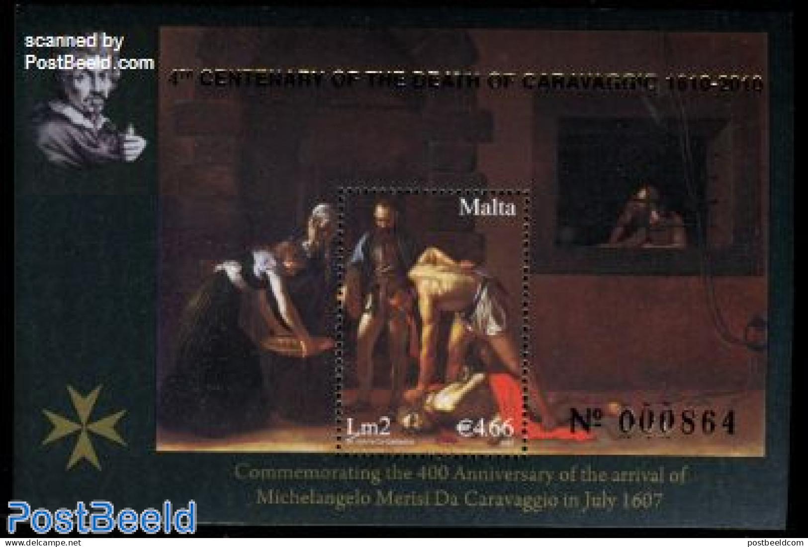 Malta 2010 400th Anniversary Of The Death Of Caravaggio S/s, Limited Ed., Mint NH, Art - Paintings - Malta