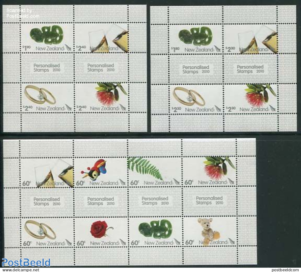 New Zealand 2010 Personalized Stamps 16v (3 M/s), Mint NH, Nature - Various - Roses - Wine & Winery - Greetings & Wish.. - Nuovi