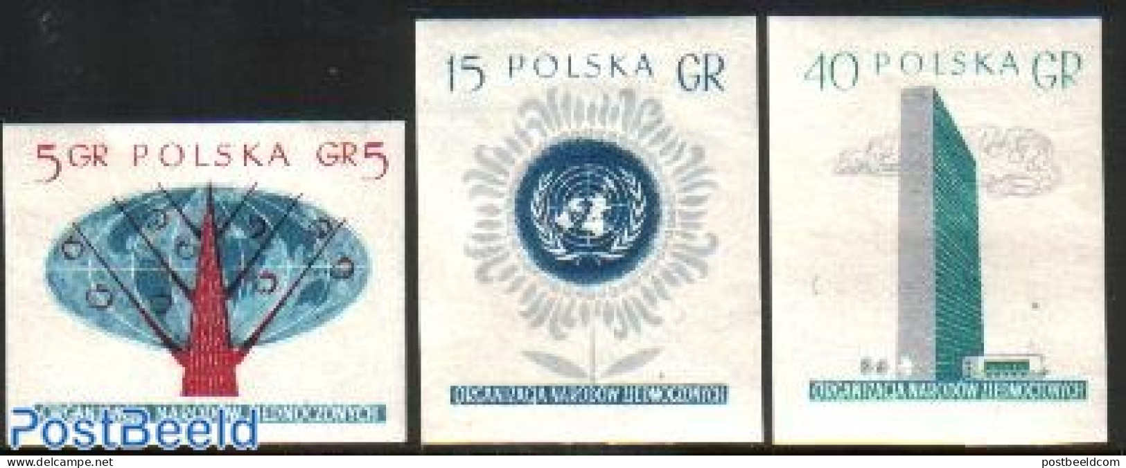 Poland 1957 United Nations 3v Imperforated, Mint NH, History - United Nations - Unused Stamps