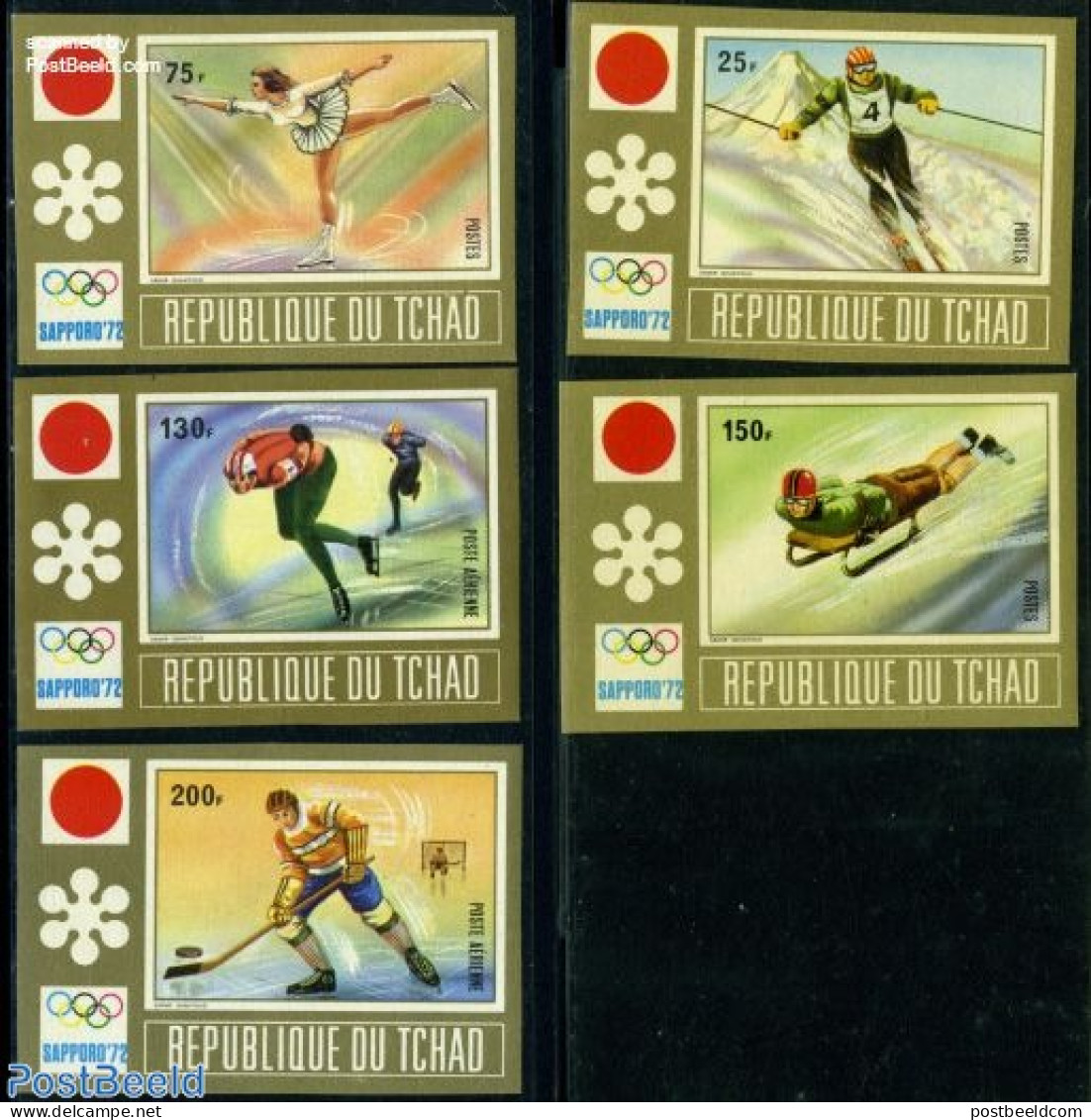 Chad 1972 Winter Olympic Games 5v Imperforated, Mint NH, Sport - Ice Hockey - Olympic Winter Games - Skating - Skiing - Otros & Sin Clasificación