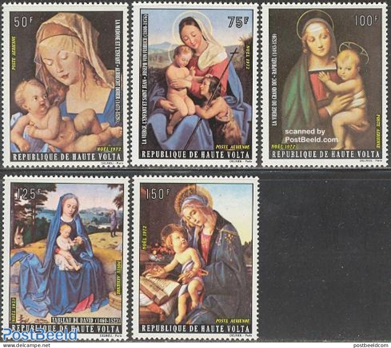 Upper Volta 1973 Christmas 5v, Mint NH, Religion - Christmas - Art - Paintings - Raphael - Christmas