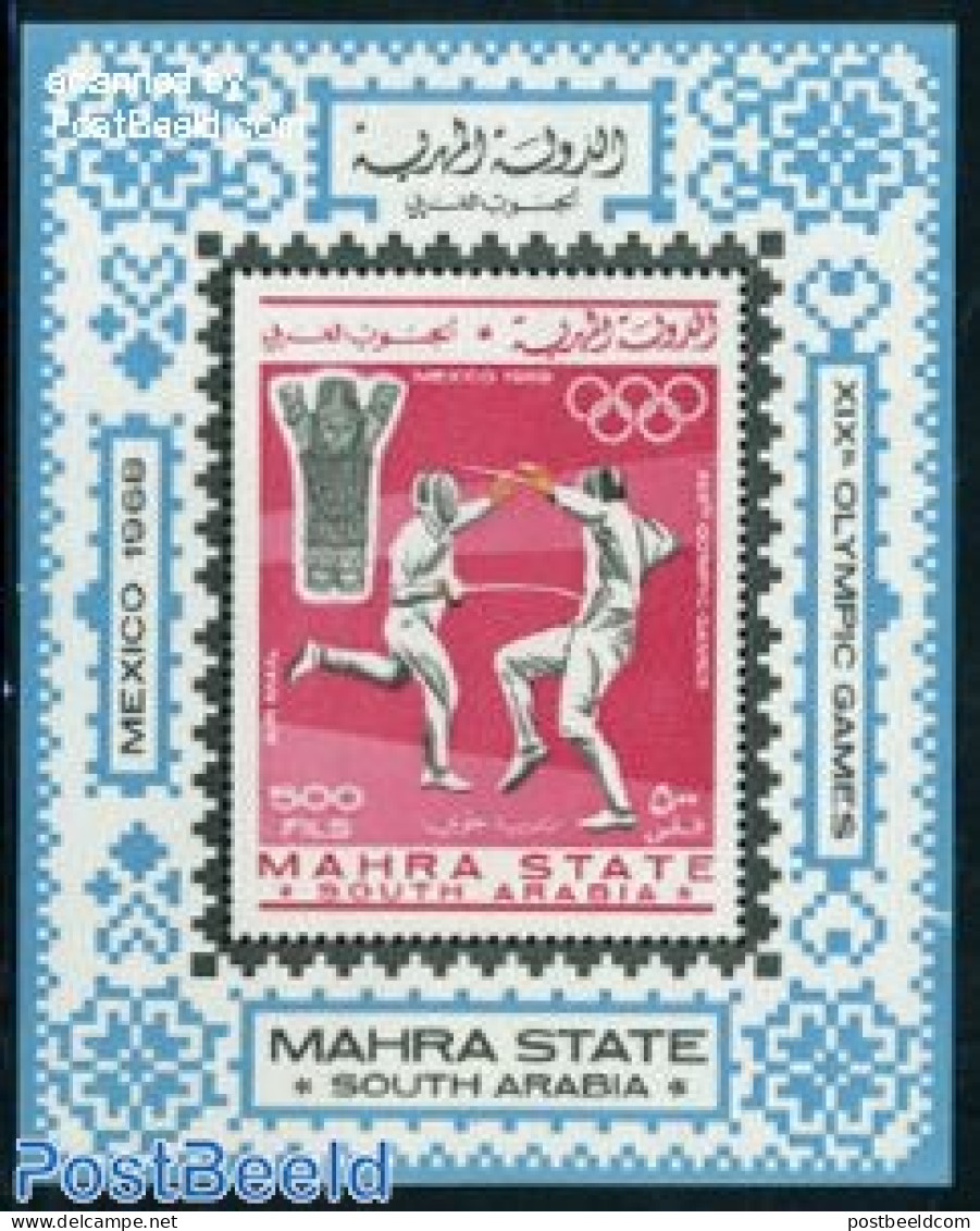 Aden 1967 Mahra, Olympic Games S/s, Mint NH, Sport - Fencing - Olympic Games - Fencing