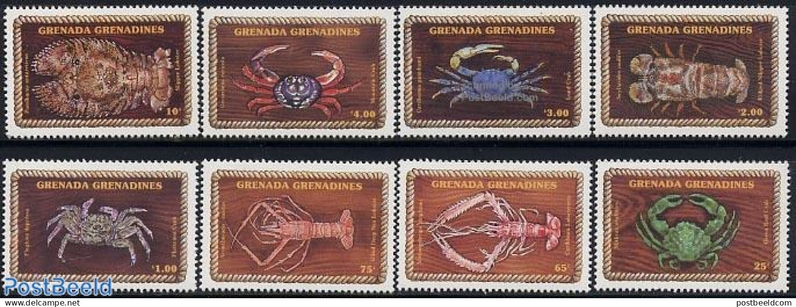 Grenada Grenadines 1990 Crabs 8v, Mint NH, Nature - Shells & Crustaceans - Crabs And Lobsters - Vie Marine