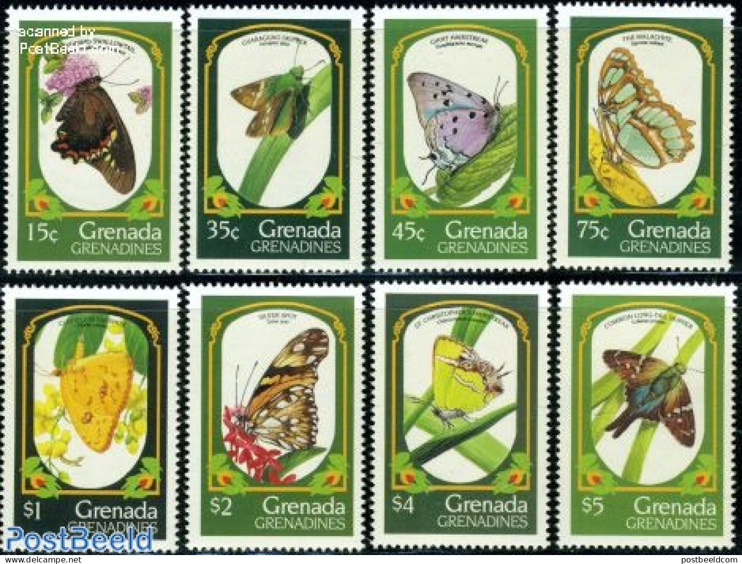 Grenada Grenadines 1993 Butterflies 8v, Mint NH, Nature - Butterflies - Grenade (1974-...)