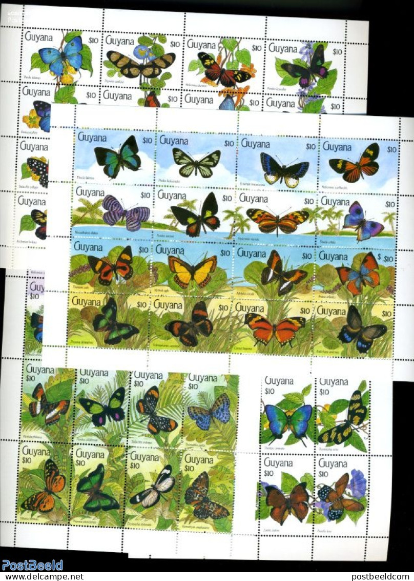 Guyana 1990 Butterflies 64v In 4 Sheets, Mint NH, Nature - Butterflies - Guyane (1966-...)