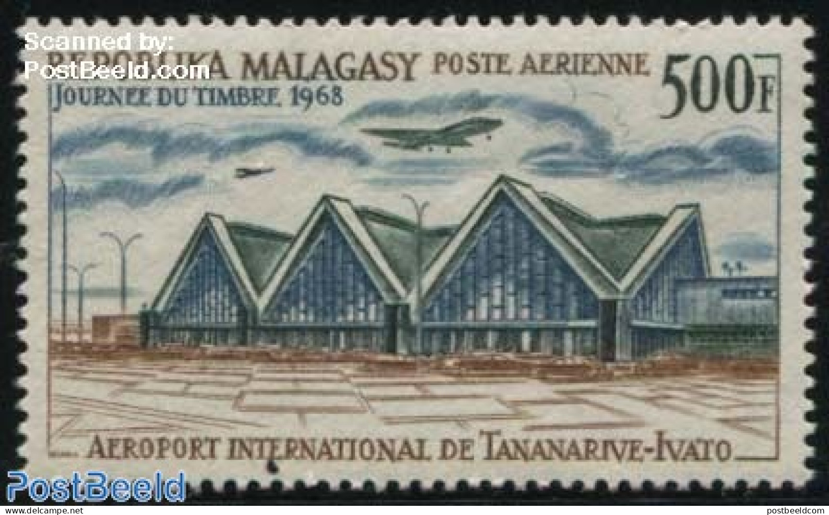 Madagascar 1968 Stamp Day 1v, Mint NH, Transport - Stamp Day - Aircraft & Aviation - Art - Modern Architecture - Tag Der Briefmarke