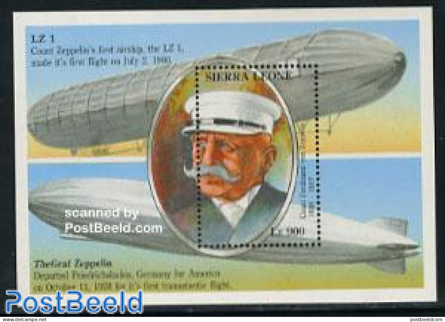 Sierra Leone 1993 Zeppelin S/s, Mint NH, Transport - Zeppelins - Zeppelins