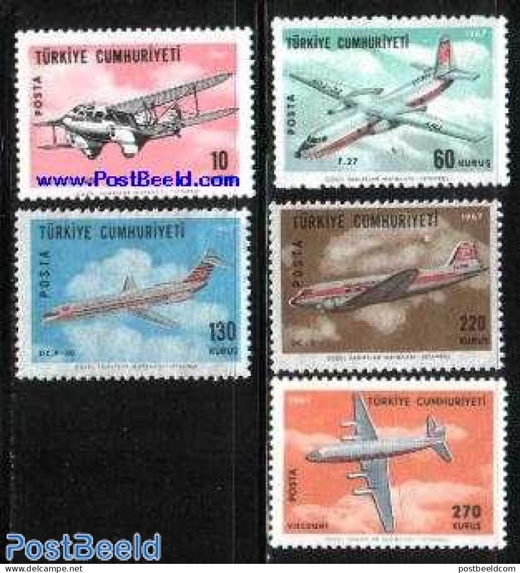 Türkiye 1967 Aeroplanes 5v, Mint NH, Transport - Aircraft & Aviation - Other & Unclassified