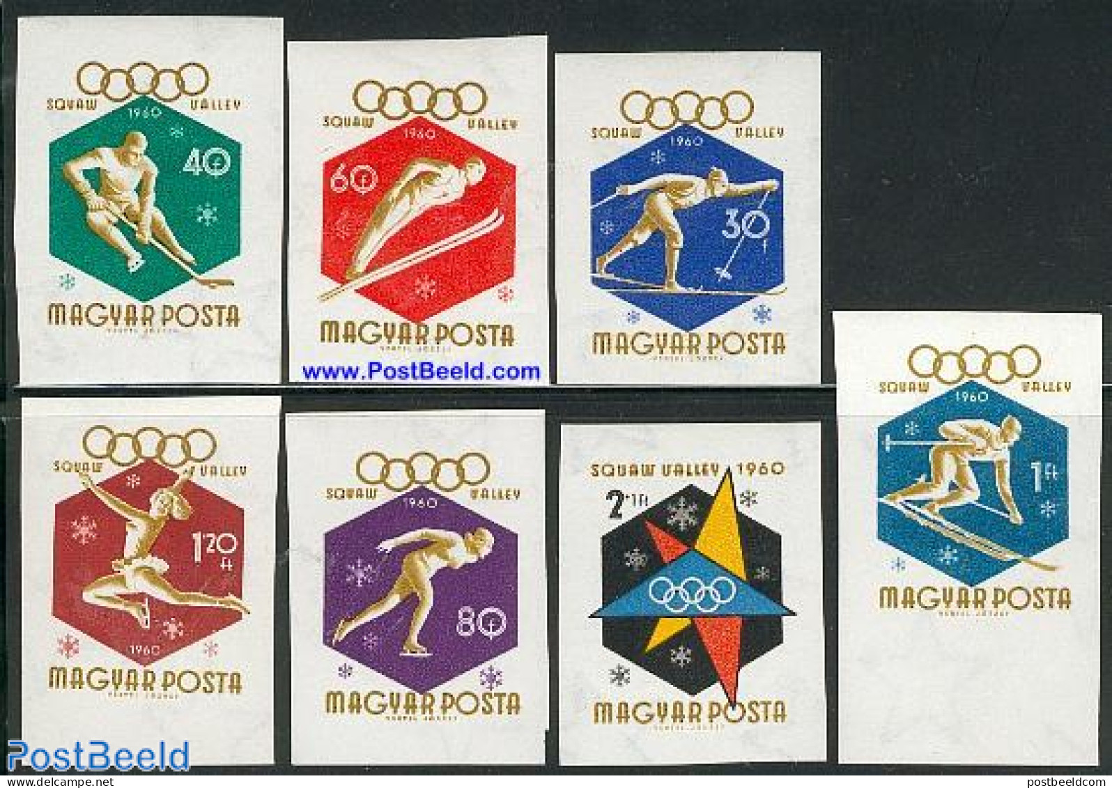 Hungary 1960 Olympic Winter Games 7v Imperforated, Mint NH, Sport - Ice Hockey - Olympic Winter Games - Skiing - Neufs