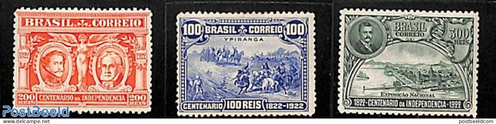 Brazil 1922 Independence Centenary 3v, Mint NH, Nature - Various - Horses - Lighthouses & Safety At Sea - Unused Stamps