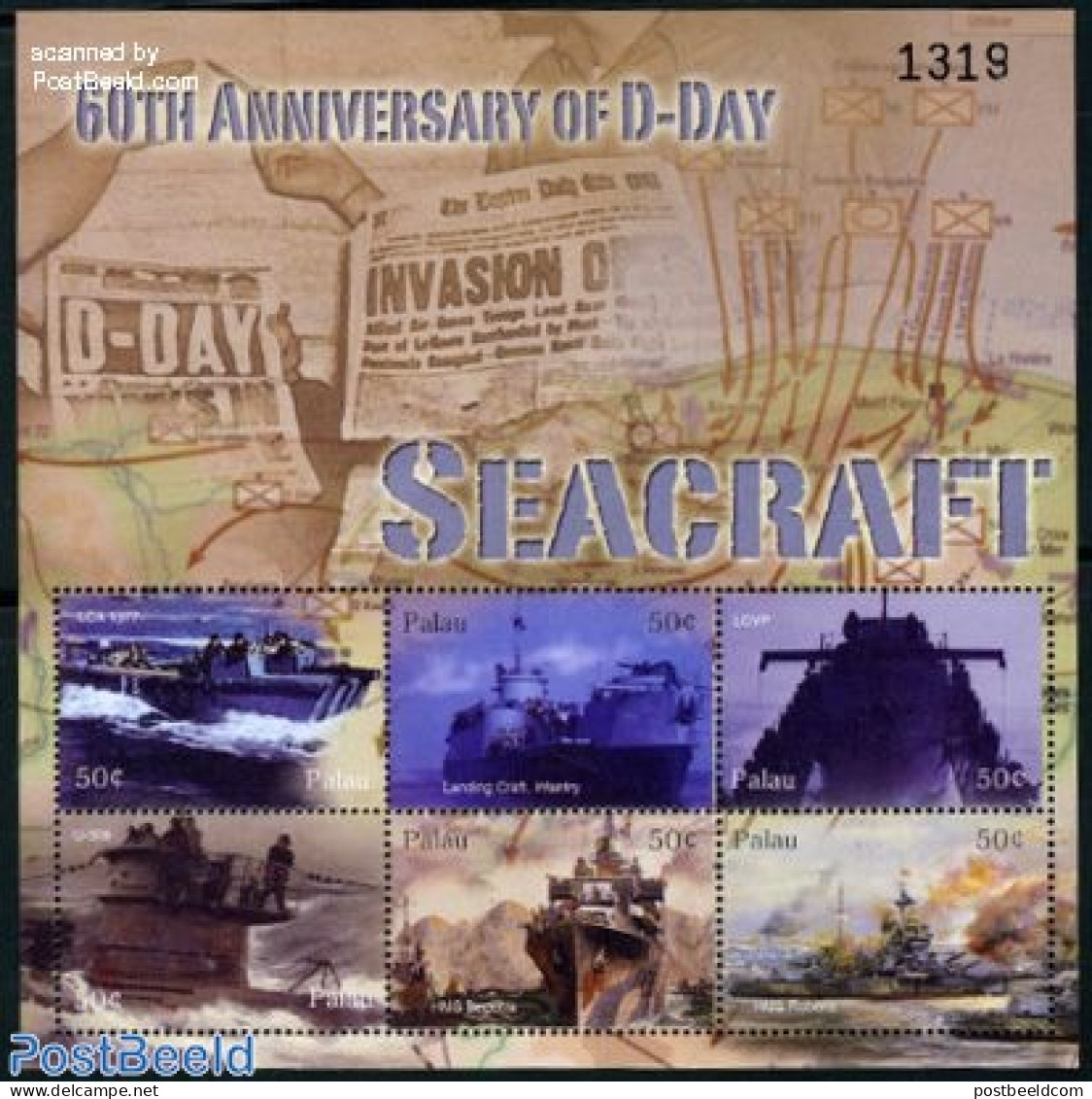 Palau 2004 D-Day 6v M/s, LCA1377, Mint NH, History - Transport - World War II - Ships And Boats - Guerre Mondiale (Seconde)