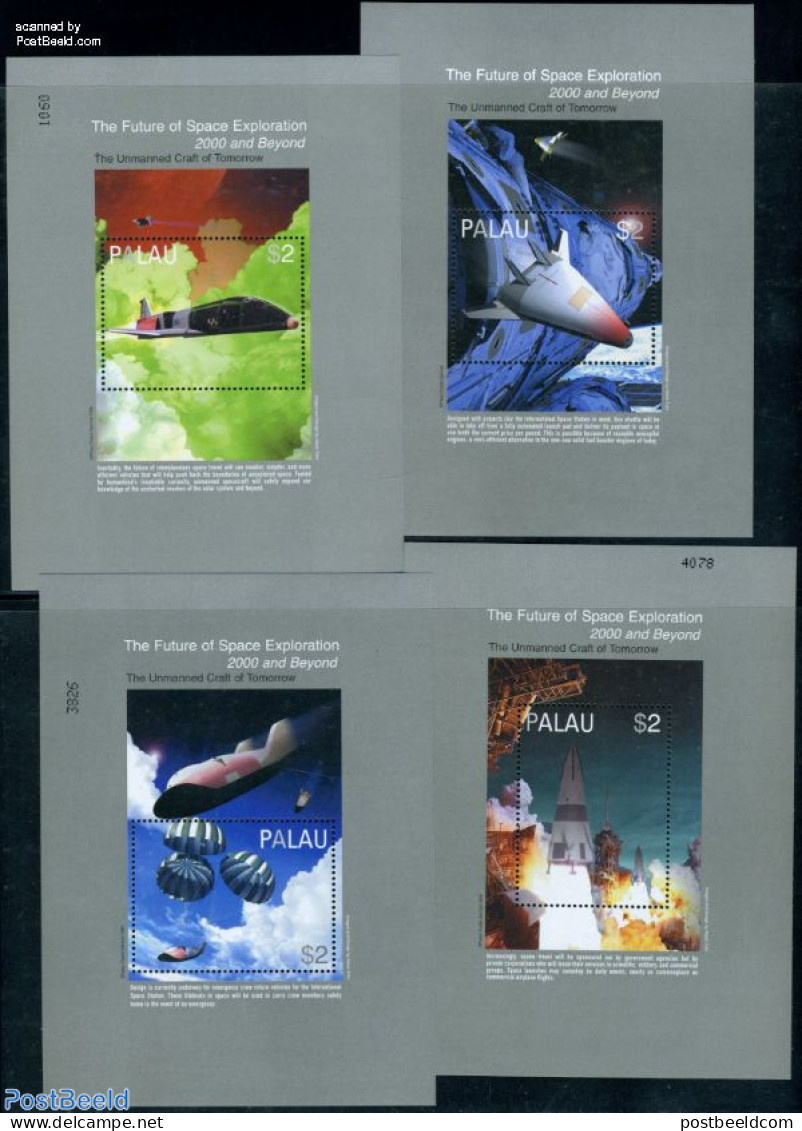 Palau 2000 Future Space Projects 4 S/s, Mint NH, Transport - Space Exploration - Art - Science Fiction - Unclassified