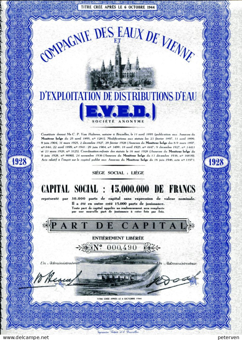Compagnie Des EAUX De VIENNE; Part De Capital - Water