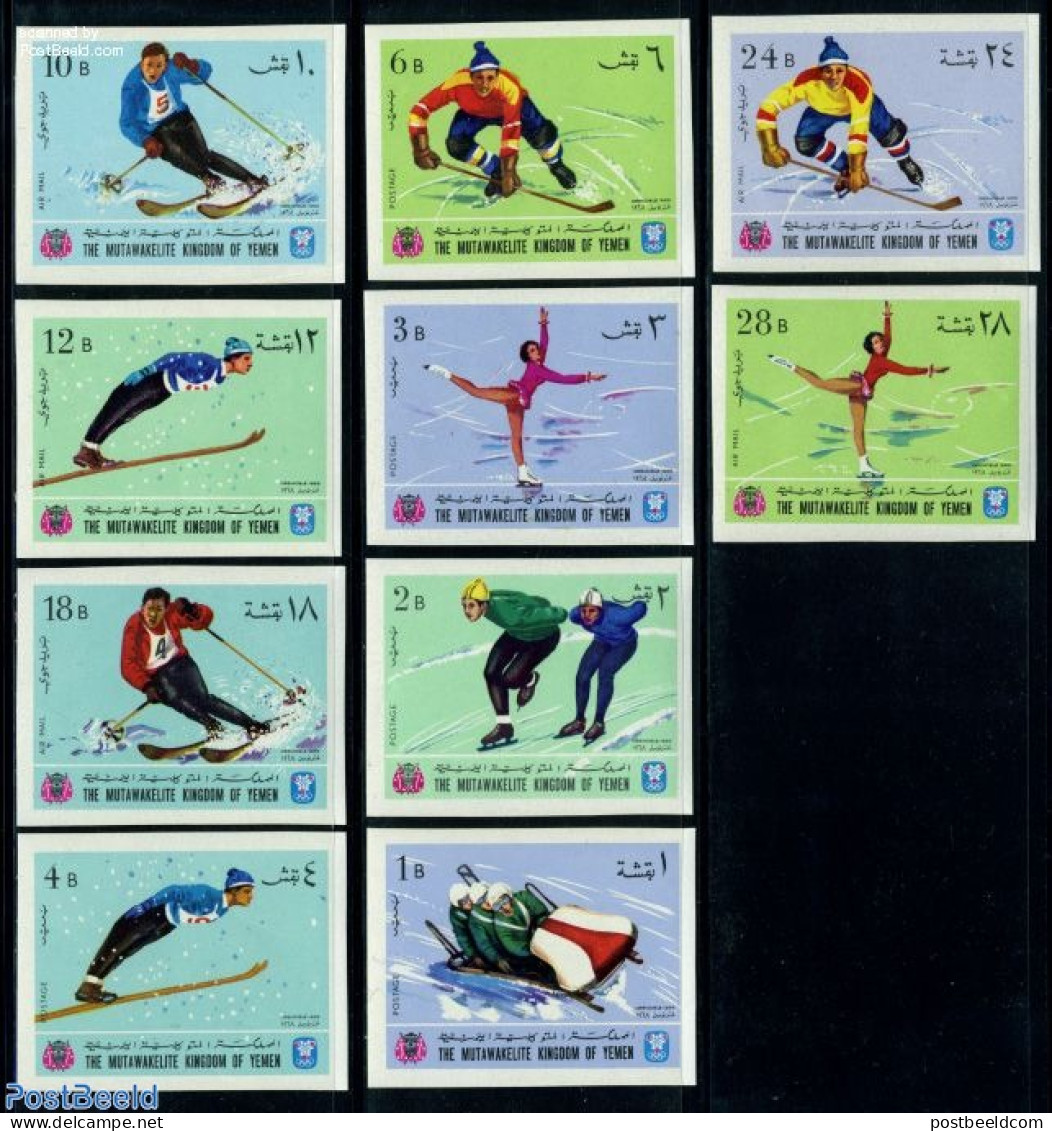 Yemen, Kingdom 1968 Olympic Winter Games 10v Imperforated, Mint NH, Sport - (Bob) Sleigh Sports - Ice Hockey - Olympic.. - Wintersport (Sonstige)