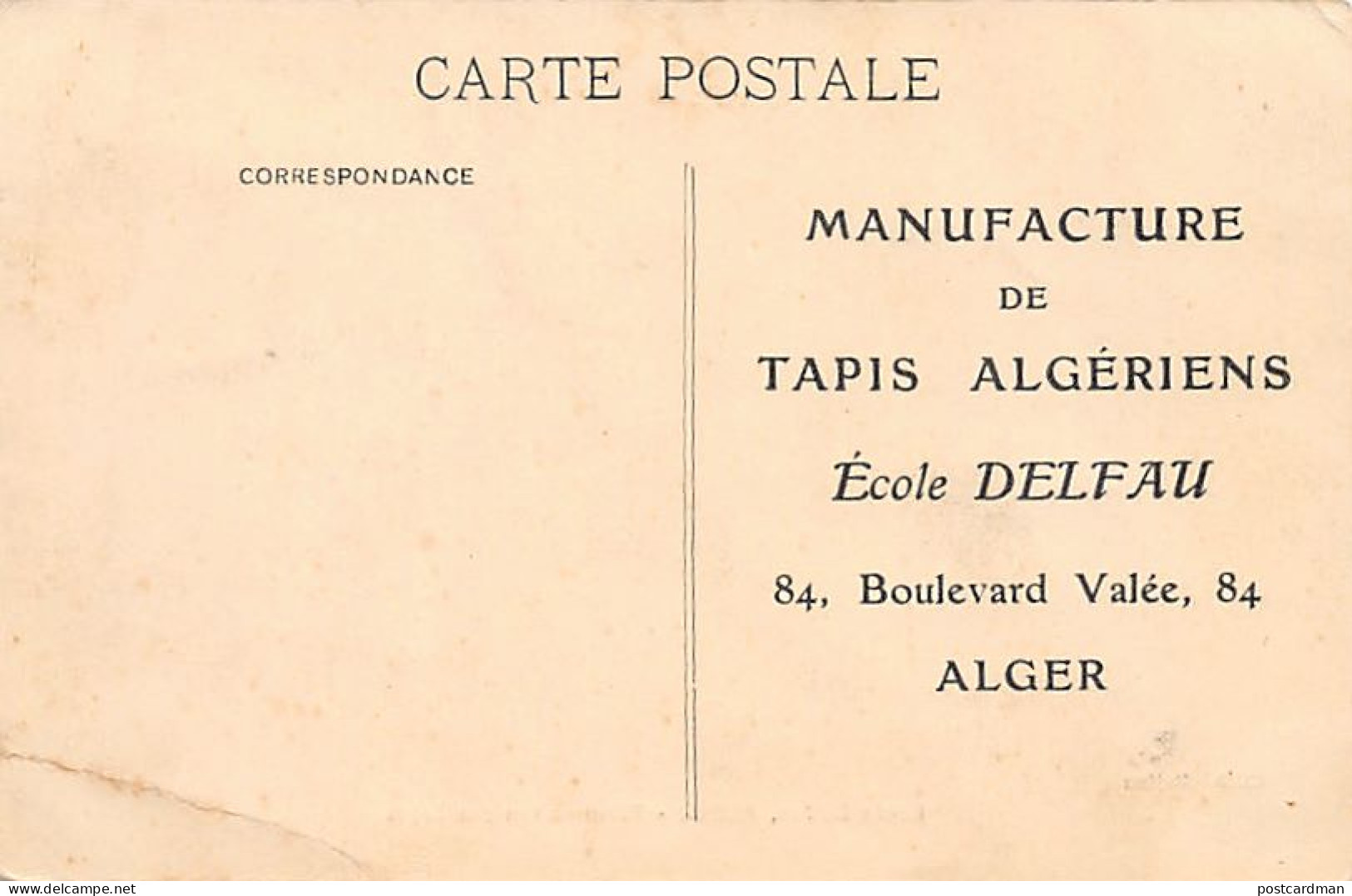 Algérie - ALGER - Manufacture De Tapis Algérien Ecole Delfau 84 Boulevard Vallée - Algiers