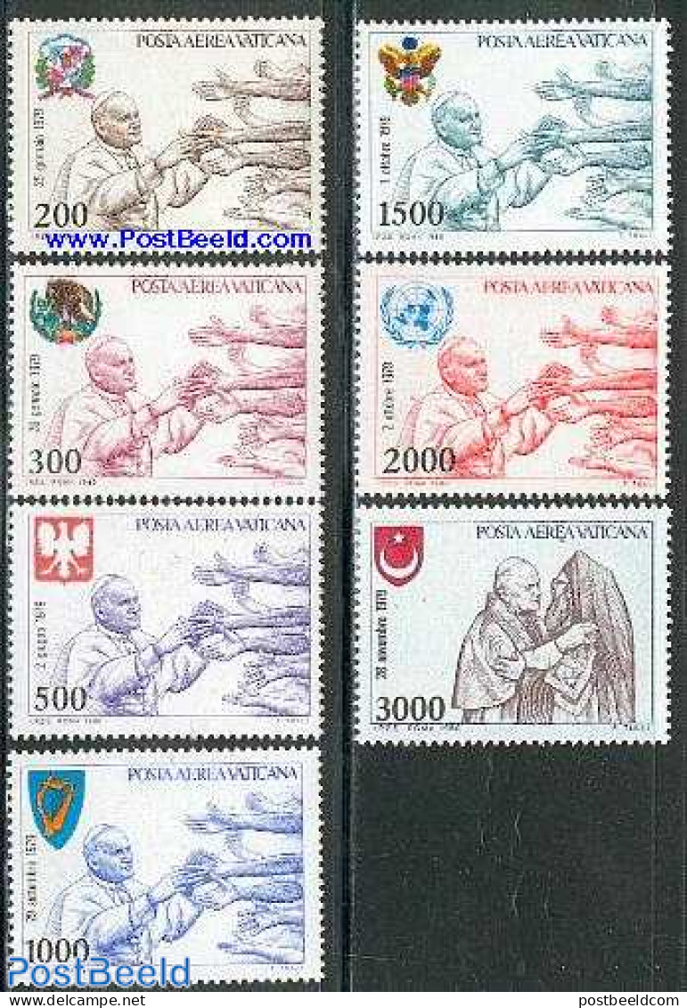 Vatican 1980 Pope Travels 7v, Mint NH, History - Religion - Coat Of Arms - Pope - Religion - Unused Stamps