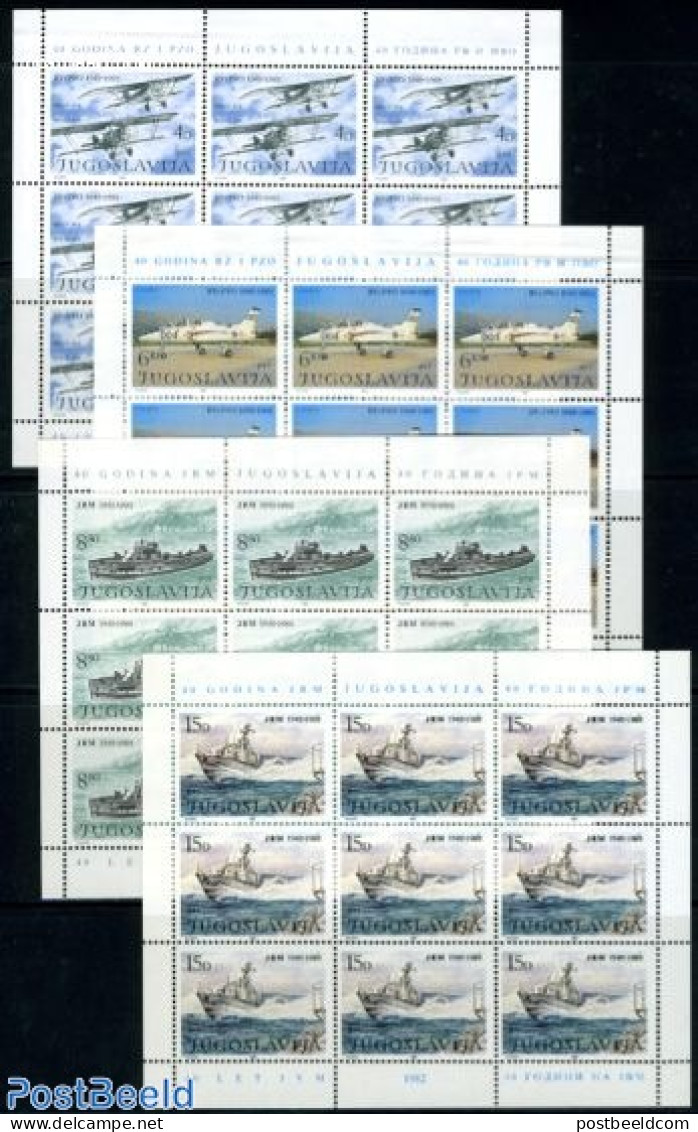 Yugoslavia 1982 Army 4 M/ss, Mint NH, History - Transport - Militarism - Aircraft & Aviation - Ships And Boats - Nuevos