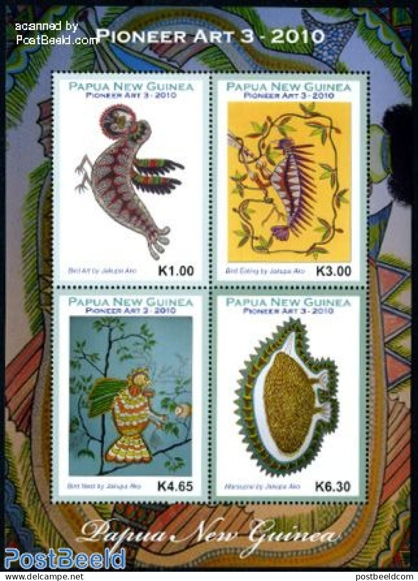 Papua New Guinea 2010 Pioneer Art 4v M/s, Mint NH, Nature - Birds - Papua New Guinea