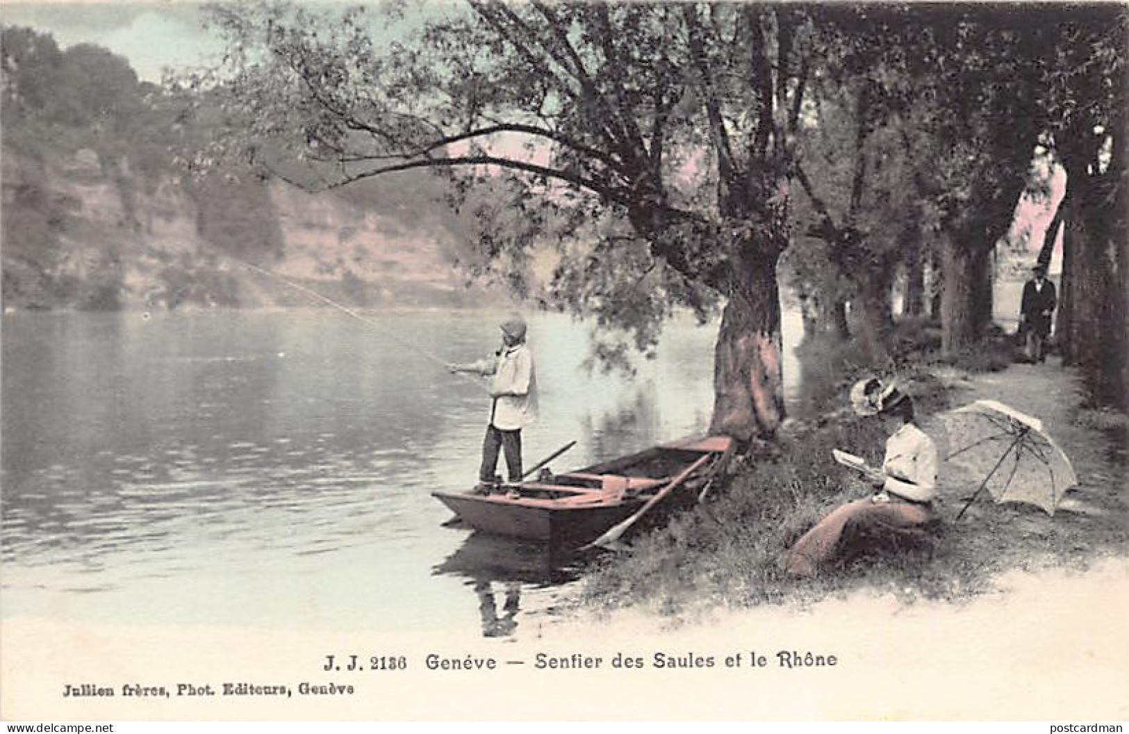 GENÈVE - Sentier Des Saules Et Le Rhône - Ed. Jullien Frères J.J. 2136 Aquarellée - Genève