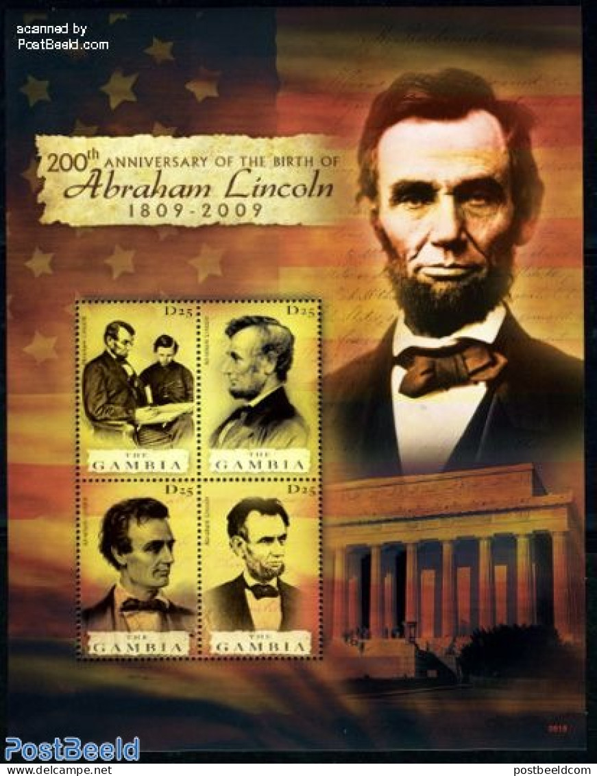 Gambia 2008 Abraham Lincoln 4v M/s, Mint NH, History - American Presidents - Politicians - Gambie (...-1964)