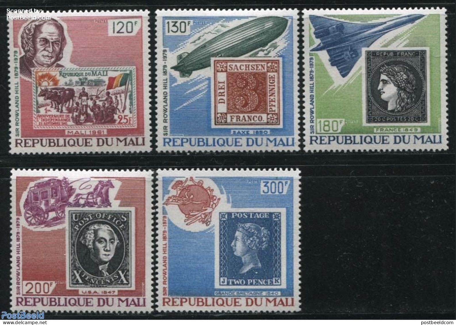 Mali 1979 Sir Rowland Hill 5v, Mint NH, Nature - Transport - Horses - Sir Rowland Hill - Stamps On Stamps - Coaches - .. - Rowland Hill