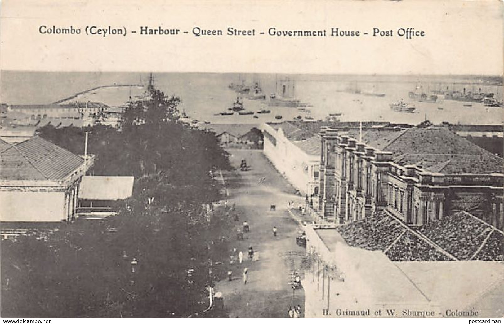 Sri Lanka - COLOMBO - Harbour - Queen Street - Government House - Post Office - Publ. H. Grimaud & W. Sburque  - Sri Lanka (Ceylon)
