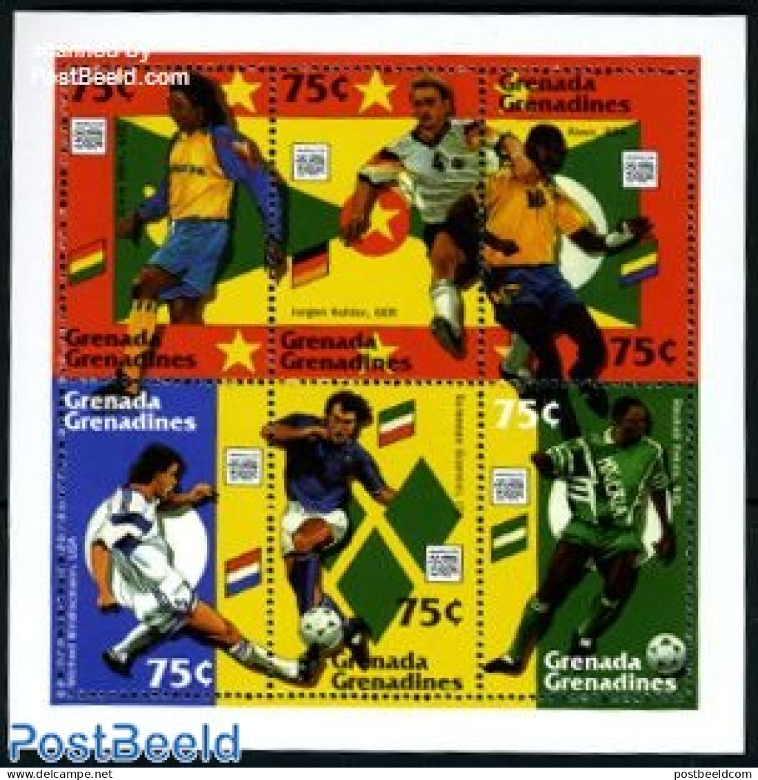 Grenada Grenadines 1994 World Cup Football 6v M/s, Mint NH, Sport - Football - Grenada (1974-...)